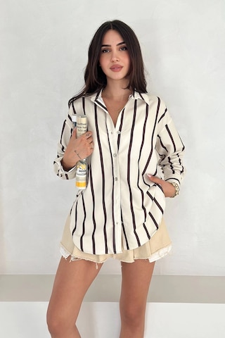 Asprin Fashion Pamuk Viscon Dijital Baskı Sonsuz Çizgi Gömlek Krem