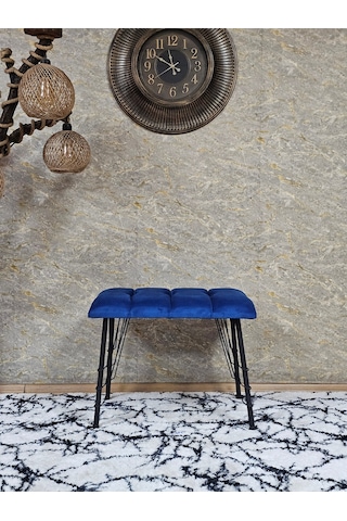 Zafir Metal Siyah Tel Ayaklı 60 Cm Puf Bench - Puf - Bench - Oturak - Mutfak Oturağı - Antre Oturağı Mavi