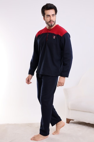 Wordex Falkon 7204 Polar Kışlık Erkek Ev Pijama Takımı Uyku Takımı Lacivert