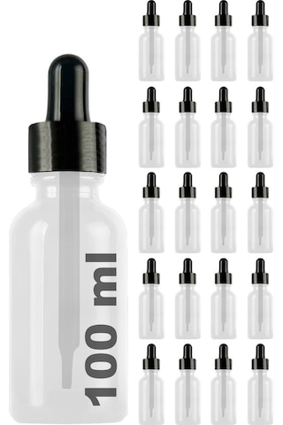 Afracam Şeffaf 100 Ml Kapaklı Dropper Damlalık Cam Şişe 20 Adet Siyah