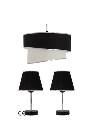 Siyah Gümüş Julien Üçlü Abajur Ve Avize Seti Siyah