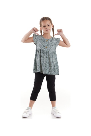 Ahengim Kız Çocuk Takım Vizkon Baskılı Taytlı Alt Üst Takım Pamuklu Ak2522 Yeşil