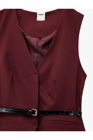 Koton Kemer Detaylı Kolsuz Cepli V Yaka Yelek Bordo 6wak20106uw Bordo
