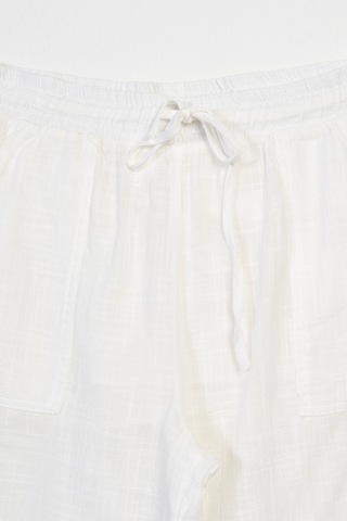 Beli Lastikli Bağcıklı Pantolon Ekru