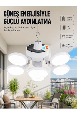 Kamp & Plaj Arabası Güneş Enerjili Katlanabilir 5 Kanatlı Solar Bahçe Lambası
