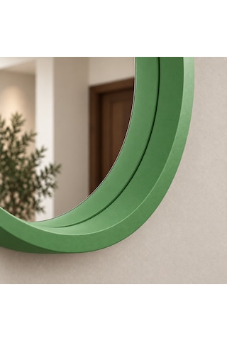 Dekoratif Duvar Aynası Yuvarlak Çerçeveli 70cm Yeşil Şifonyer Ve Makyaj Masası Üstü