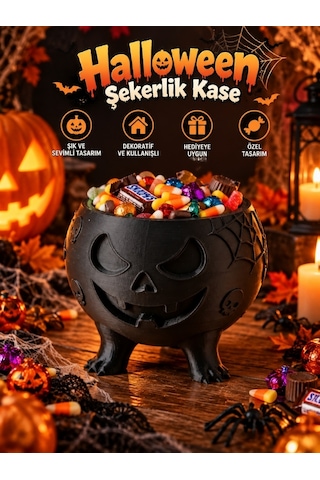 Halloween Cadılar Bayramı Dekoratif Balkabağı Şekerlik Kase Siyah Masa Üstü Dekor