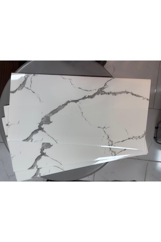 6 Adet Kendinden Yapışkanlı Dekoratif Esnek Köpük Beyaz Pvc Mermer Panel 60x30 0,18 M² Mutfak Banyo Wc Gri