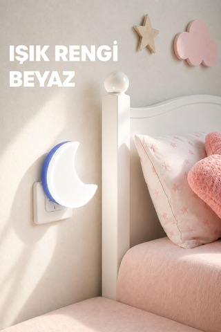 Yarım Ay Gece Lambası On/off Tuşlu Koridor Hol Işığı Uyuma Işığı Beyaz K6975