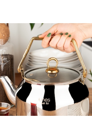 Lines L-3075 Ayperi Paslanmaz Çelik İndüksiyon Taban Çay Demliği Altın