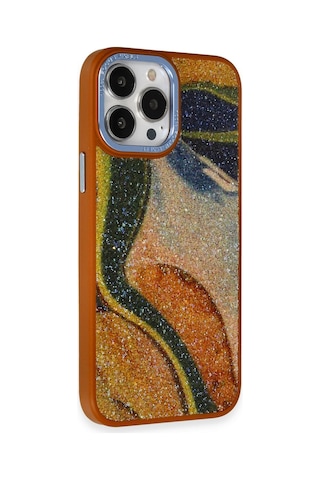 Newface Apple Uyumlu iPhone 12 Pro Kılıf Moda Simli Kapak - Kahverengi