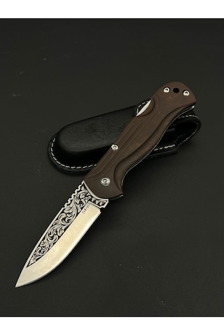 Böhler N690 Çelik Gravürlü Klipsli Çakı Kahverengi