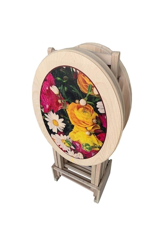 Oval Çanta Zigon Sehpa 4'Lü Resimli-Boyasız(Hâm)Tamamı Ahşap