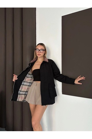 Astarlı Yaka Detaylı Artos Ceket Siyah St2651019 Siyah