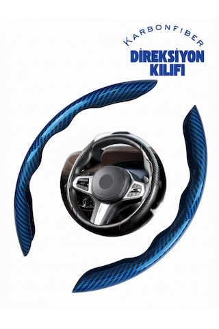 Karbon Fiber Direksiyon Kılıfı Direksiyon Koruyucu Kılıf Mavi - Siyah