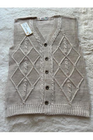 Baklava Desenli Örme Yelek Bej