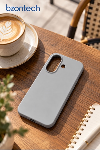 Apple Uyumlu iPhone 17 Uyumlu Kılıf Renkli Lansman İçi Kadife Yumuşak Kamera Yükseltili Silikon Dingin Gri