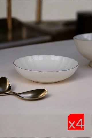 Kütahya Porselen Bone Luz Platin Fileli Bowl Kase 25x6cm 2000ml 4 Lü Bnlzf25ks00 Çok Renkli