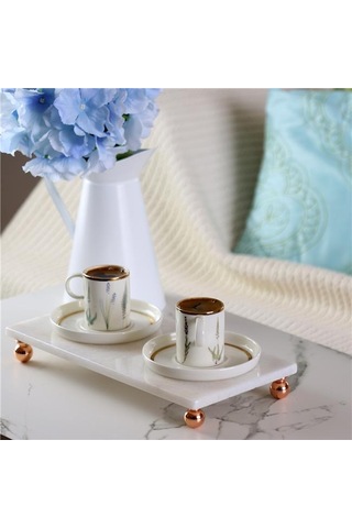 Akayev Mermer Beyaz 30X15 CM Rose Gold Boncuk Ayak Sunumluk