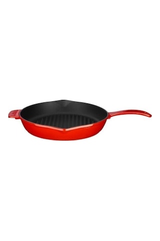 Döküm Yuvarlak Izgara Tava, Metal Kulplu. Çap(ø)28cm. Kırmızı