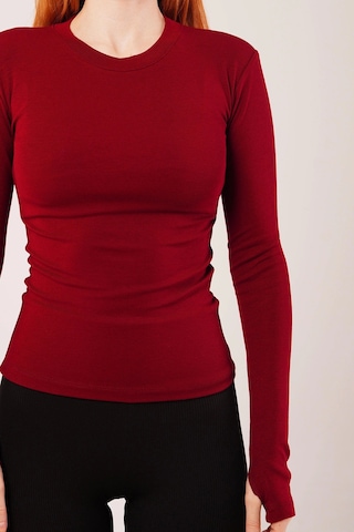 Uzun Kollu Basic Bordo Bluz Bordo
