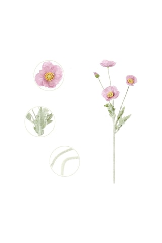 Yapay Çiçek Gelincik Çiçeği Gülkurusu Renk 3 Çiçek 1 Tomurcuk 59cm Pembe