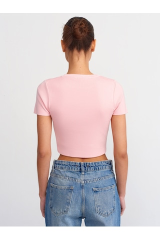 Dilvin Bisiklet Yaka Kısa Kol Crop Kazak 101a10357 Açık Pembe