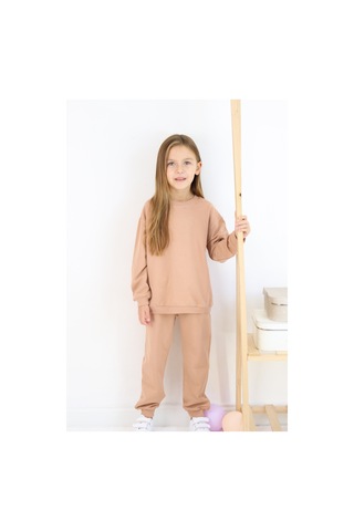 Kız Çocuk İki İplik Basic Eşofman Takımı Kahverengi