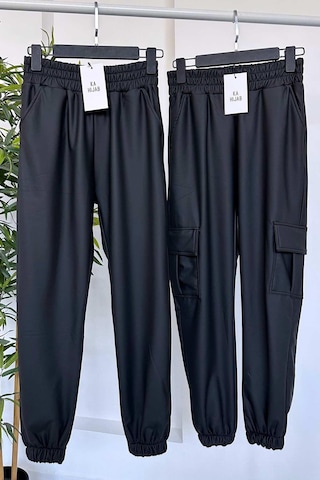 Kahijab Kargo Cep Deri Jogger Pantolon - Siyah Siyah