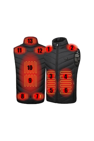 Pasifix 13 Alan Çift Kontrol Siyah Usb Elektrikli Isıtma Fanila Akıllı Sıcak Yelek 001