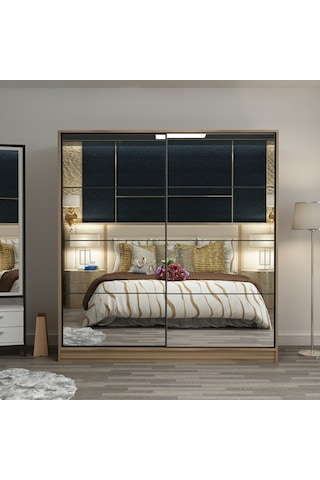 Minarmobilya Minar Kale 2 Kapaklı Aynalı Sürgülü Dolap 180 Cm - Dore (541417070)