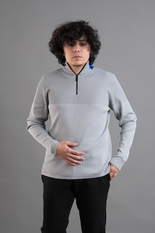 Fermuar Yaka Yarım Balıkçı Likralı Erkek Sweatshirt Gri