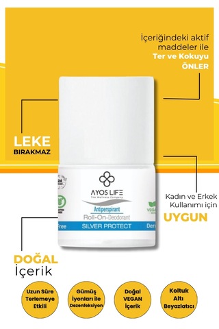 Ayos Life Silver Protect Ter Önleyici ve Beyazlatıcı Roll-On Deodorant 50 ML