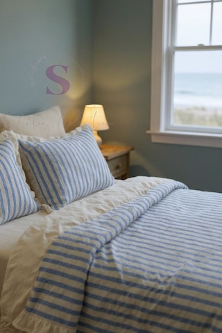 Mavi-bej % 100 Pamuk Fırfır İplik Boyalı Çift Kişilik Nevresim Takımı,modern Çizgili Nevresım Seti Mavi - Bej