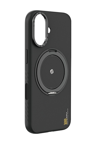 Apple Uyumlu iPhone 17 Kılıf M-safe Şarj Özellikli Metal Standlı Lenyes Ck225 Kevlar Kapak Siyah Siyah