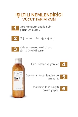 Sinoz No:16 Mucizevi Işıltılı Saç Ve Vücut Bakım Yağı - Parıltılı Nemlendirici Bakım 100 Ml