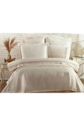 Modern Yatak Örtüsü Seti 9 Parça Ekru