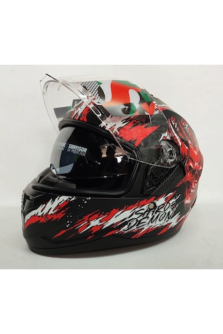 Shiro SH-667 Demon Güneş Vizörlü Kapalı Kask Kırmızı - Siyah