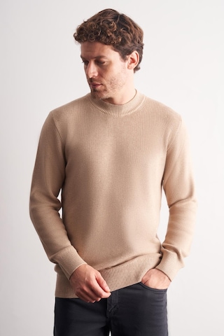 İmza Koyu Bej Yarım Balıkçı Yaka Uzun Kol Cepsiz Comfort Fit Casual Pamuklu Triko Kazak 1012255203 Açık Bej
