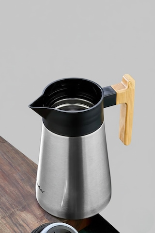 Cooker 1,5 Litre Çelik Termos Bambu Saplı Metalik
