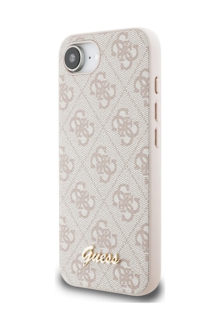 Apple iPhone 16e Uyumlu Kılıf Guess Lisanslı 4g Desenli Script Metal Logolu Kapak Pembe