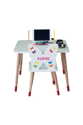 Liva Ahşap Çocuk Aktivite Masa Sandalye Takımı 1 Masa + 1 Sandalye Beyaz - Pembe