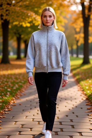 Benerly Kadın Dik Yaka Düşük Kol Fermuarlı Geniş Kalıp Sweatshirt Fonksiy Gri Melanj