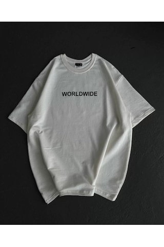 Tarzyeri Kadın Baskılı T-shirt Kısa Kol Bisiklet Yaka Oversize Rahat Kalıp Günlük Tişört - Beyaz Çok Renkli