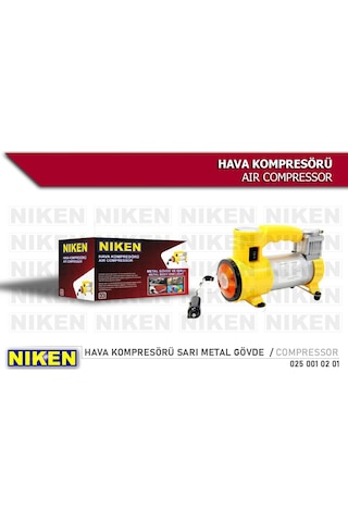 Niken Metal Gövdeli Sarı ışıklı Mini Oto Araç Hava Kompresörü 12V