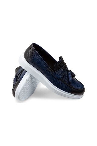 Deery Hakiki Deri Mavi Comfort Püsküllü Erkek Loafer - 01587mmvıp06 Mavi