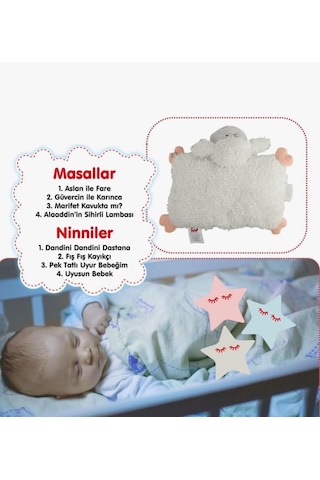 Küçük Masal Anlatan Yastık Kuzucuk Pilli Sesli 4 Masal 4 Ninni Anlatan Uyku Arkadaşı Oyuncak Peluş