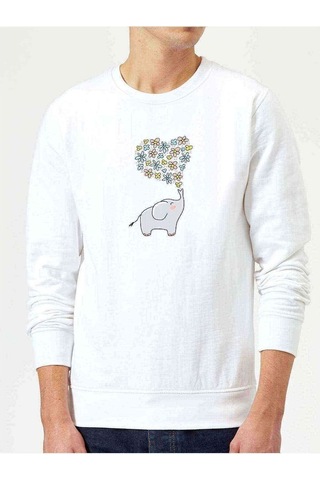 Kawaii Baby Elephants 2 Baskılı Beyaz Erkek Örme Sweatshirt