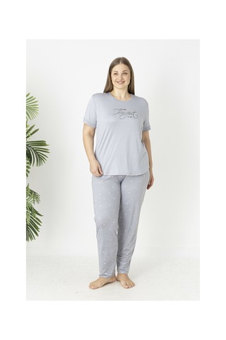 Estiva Kadın Puantiye Alt Desenli Kısa Kollu Soft Battal Pijama Takımı Gri