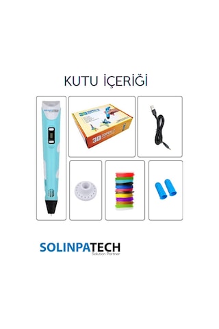 Mavi 3D Kalem 3D Pen Yazıcı Kalem | 10 Adet 5 Metre (Toplam 50 Metre) Filament + USB KABLO